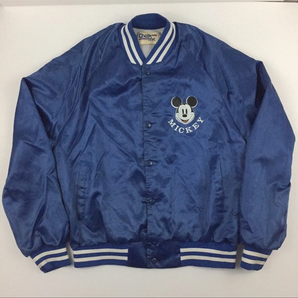 Vtg 80s Mickey Mouse Varsity Jacket Disney Nylon Satin Coaches USA Chalk Line M - Picture 6 of 13